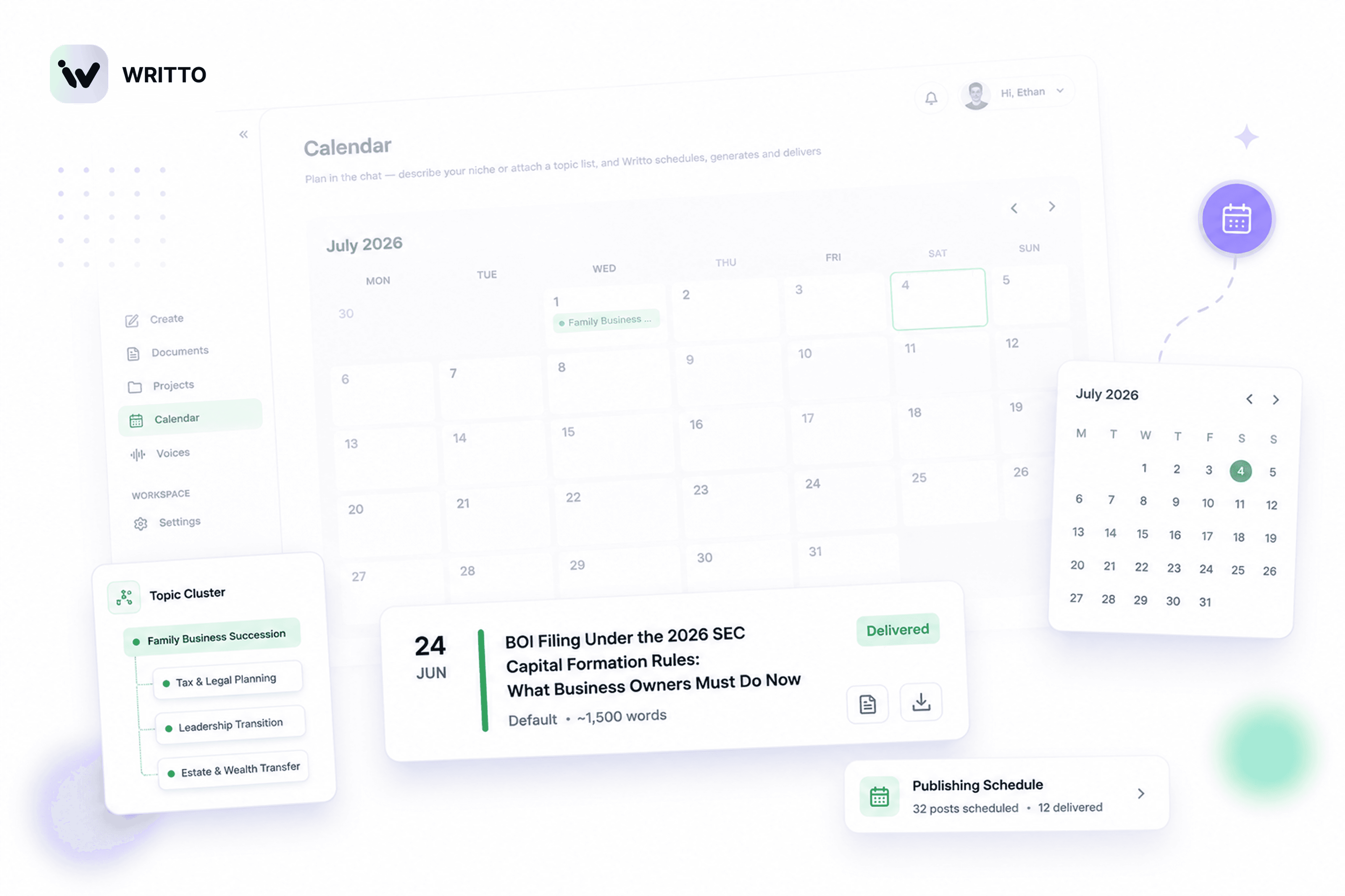 Writto Calendar Scheduling